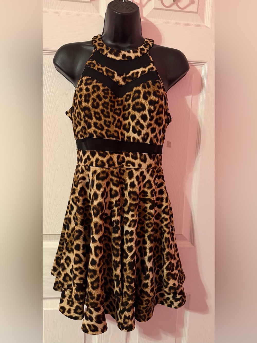 Honey and Rosie Leopard Print Halter Mini Dress - Black and Brown